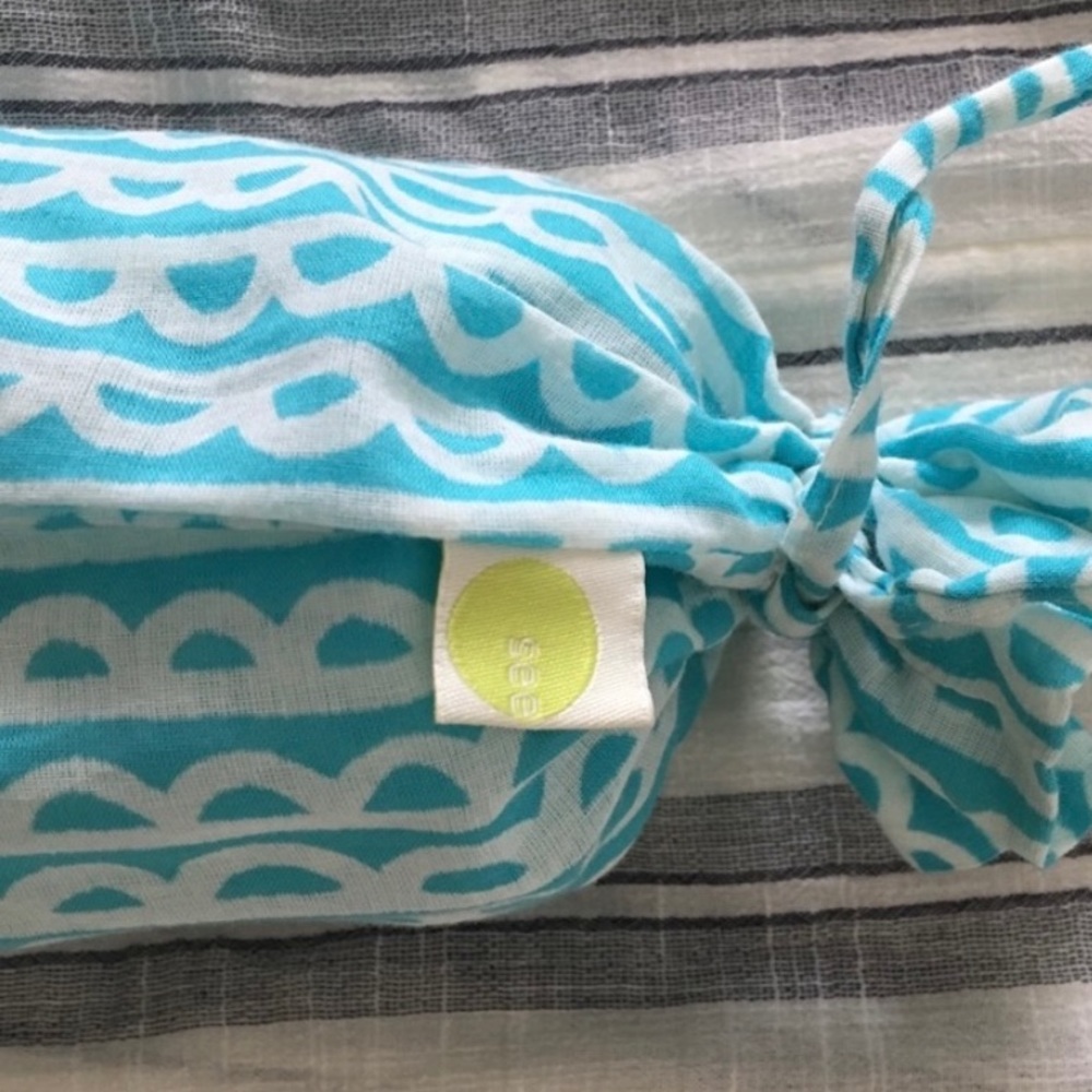 Turquoise Pareo Sarong Coverup 100% Cotton In Matching Pouch